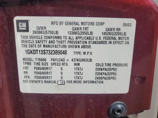 1GKDT13S732389048 - 2003 GMC ENVOY BURGUNDY photo 12