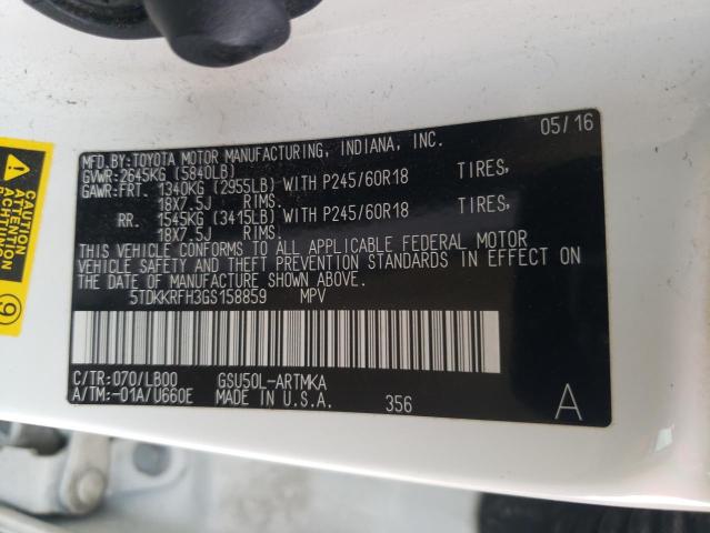 5TDKKRFH3GS158859 - 2016 TOYOTA HIGHLANDER XLE Ağ foto 13