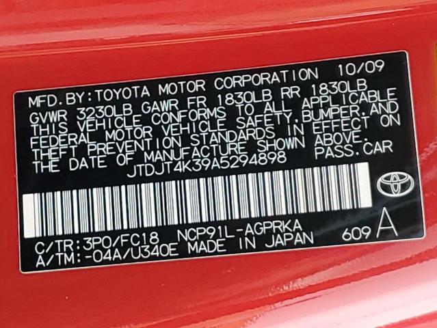 JTDJT4K39A5294898 - 2010 TOYOTA YARIS RED photo 12