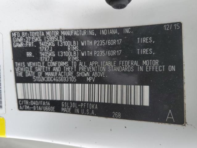 5TDZK3DC4GS693105 - 2016 TOYOTA SIENNA WHITE photo 13