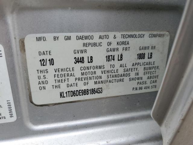 KL1TD6DE9BB186453 - 2011 CHEVROLET AVEO LS ვერცხლისფერი ფოტო 13