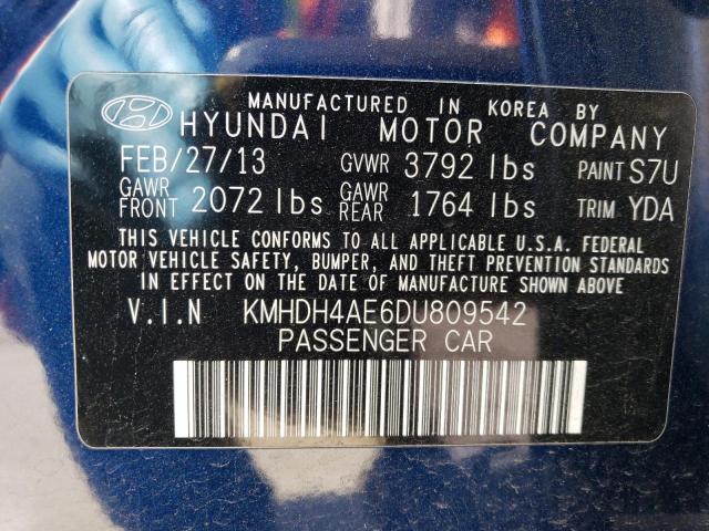 KMHDH4AE6DU809542 - 2013 HYUNDAI ELANTRA GLS BLUE photo 12