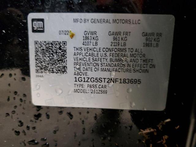 1G1ZG5ST2NF183695 - 2022 CHEVROLET MALIBU RS BLACK photo 12