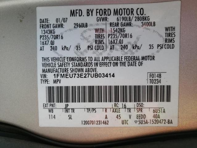 1FMEU73E27UB03414 - 2007 FORD EXPLORER XLT SILVER photo 13