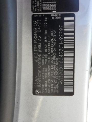 WBADT63422CH97797 - 2002 BMW 530 I AUTOMATIC SILVER photo 12