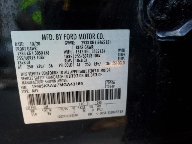 1FM5K8AB7MGA43189 - 2021 FORD EXPLORER POLICE INTERCEPTOR შავი ფოტო 14