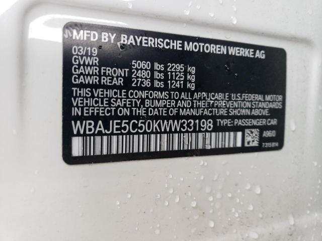 WBAJE5C50KWW33198 - 2019 BMW 540 I WHITE photo 12