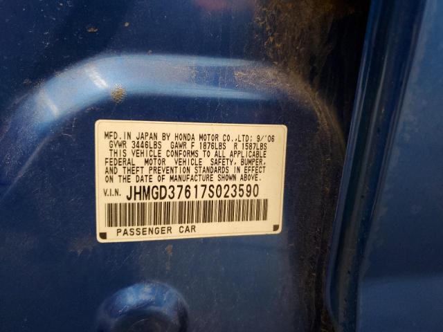 JHMGD37617S023590 - 2007 HONDA FIT S BLUE photo 12