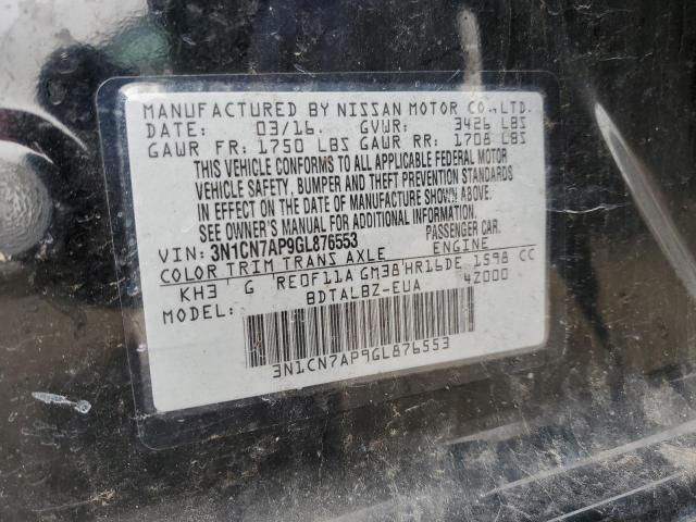 3N1CN7AP9GL876553 - 2016 NISSAN VERSA S BLACK photo 12