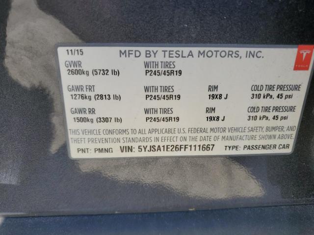 5YJSA1E26FF111667 - 2015 TESLA MODEL S GRAY photo 12