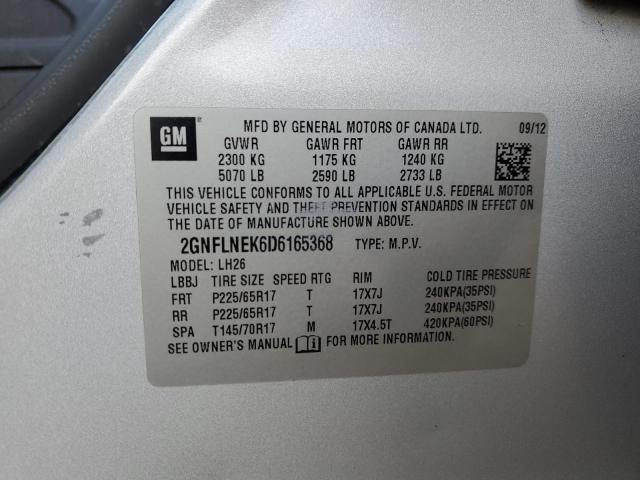 2GNFLNEK6D6165368 - 2013 CHEVROLET EQUINOX LT SILVER photo 12