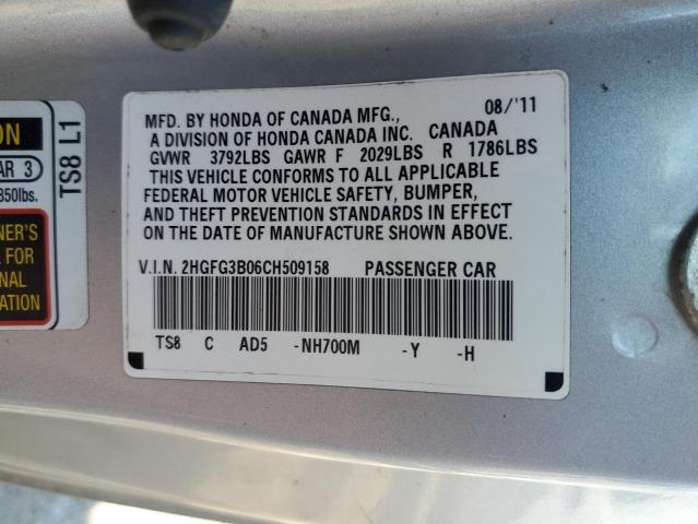 2HGFG3B06CH509158 - 2012 HONDA CIVIC EXL SILVER photo 13