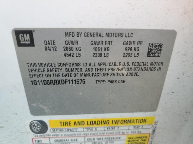 1G11D5RRXDF111576 - 2013 CHEVROLET MALIBU 1LT თეთრი ფოტო 12