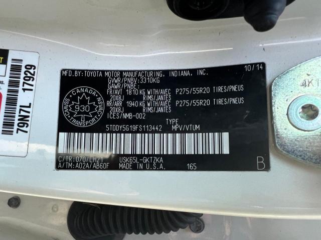 5TDDY5G19FS113442 - 2015 TOYOTA SEQUOIA PLATINUM WHITE photo 10