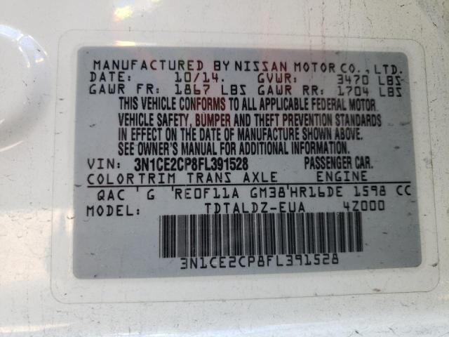 3N1CE2CP8FL391528 - 2015 NISSAN VERSA NOTE S WHITE photo 13