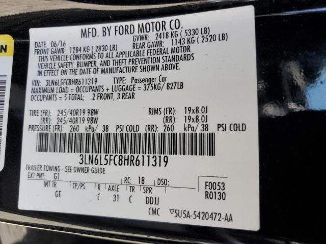 3LN6L5FC8HR611319 - 2017 LINCOLN MKZ RESERVE შავი ფოტო 12