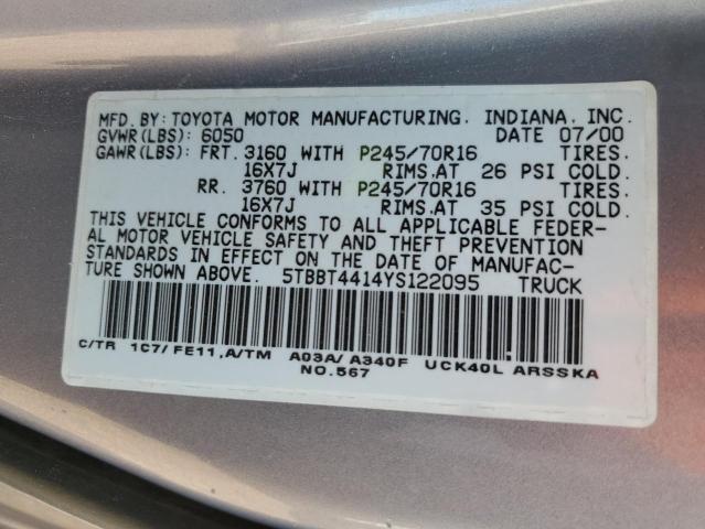5TBBT4414YS122095 - 2000 TOYOTA TUNDRA ACCESS CAB 银色 照片 12