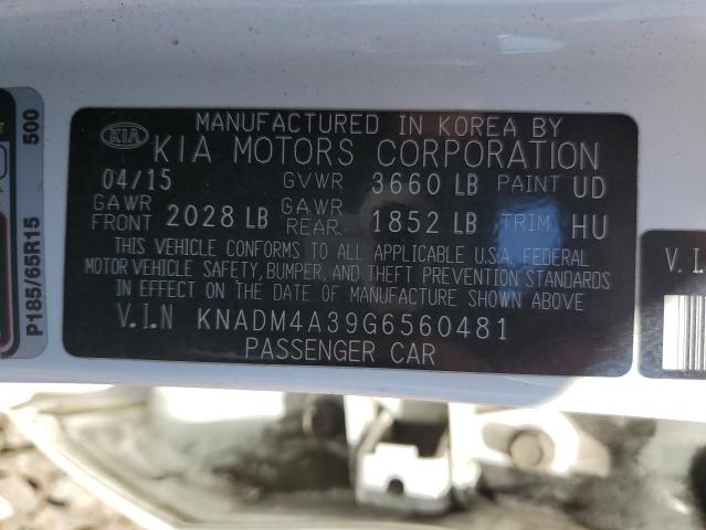 KNADM4A39G6560481 - 2016 KIA RIO LX WHITE photo 12