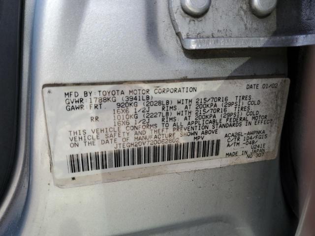 JTEGH20V720062802 - 2002 TOYOTA RAV4 SILVER photo 13