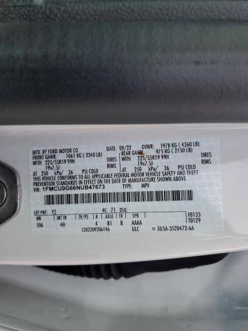 1FMCU0G66NUB47673 - 2022 FORD ESCAPE SE WHITE photo 13