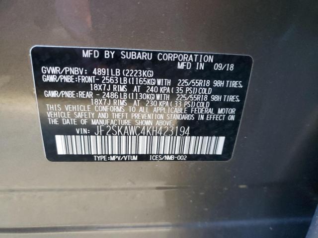 JF2SKAWC4KH423194 - 2019 SUBARU FORESTER TOURING 灰色 照片 13