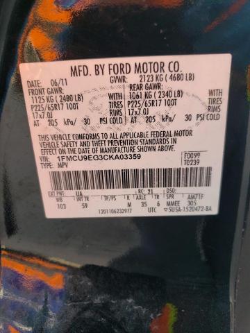 1FMCU9EG3CKA03359 - 2012 FORD ESCAPE LIMITED BLACK photo 14