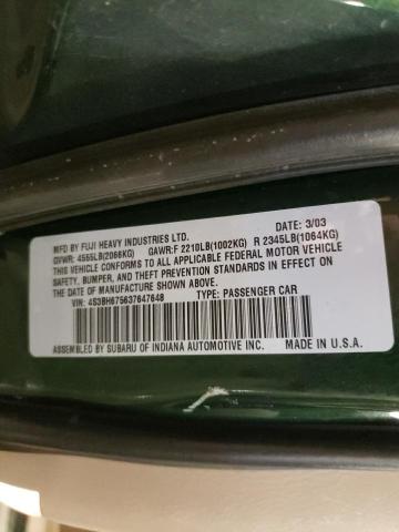 4S3BH675637647648 - 2003 SUBARU LEGACY OUTBACK AWP 绿色 照片 12