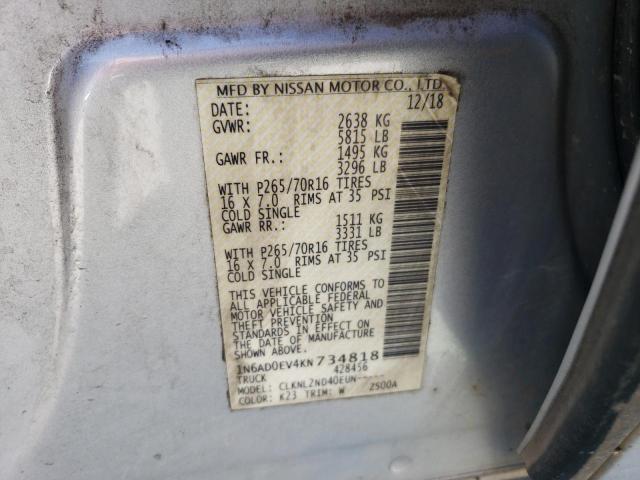 1N6AD0EV4KN734818 - 2019 NISSAN FRONTIER S SILVER photo 12