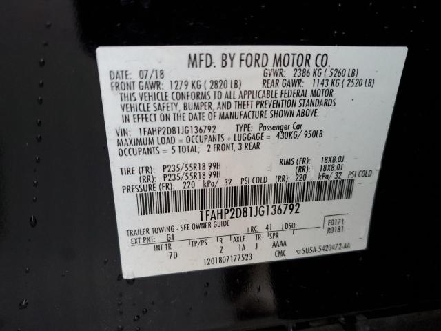 1FAHP2D81JG136792 - 2018 FORD TAURUS SE BLACK photo 12