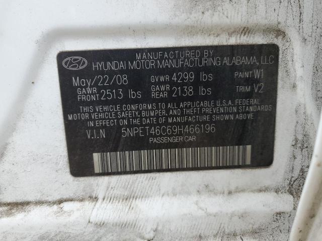 5NPET46C69H466196 - 2009 HYUNDAI SONATA GLS WHITE photo 12