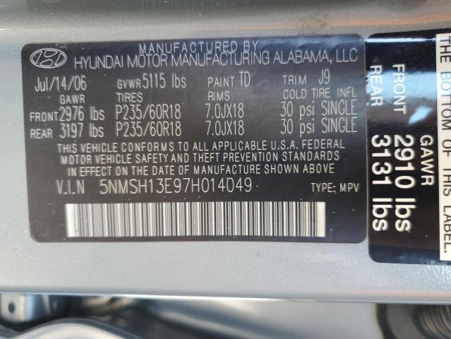 5NMSH13E97H014049 - 2007 HYUNDAI SANTA FE SE TURQUOISE photo 12