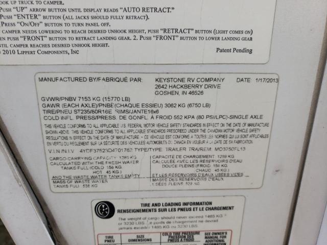 4YDF37523D4701762 - 2013 KEYSTONE MONTANA WHITE photo 10