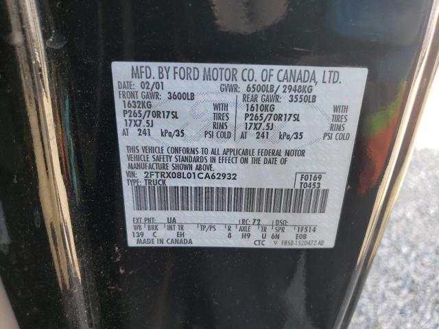 2FTRX08L01CA62932 - 2001 FORD F150 BLACK photo 12