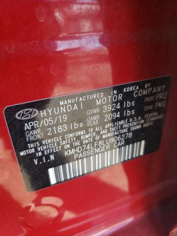 KMHD74LF8LU906278 - 2020 HYUNDAI ELANTRA SE RED photo 12