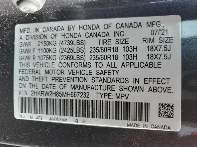 2HKRW2H85MH667232 - 2021 HONDA CR-V EXL GRAY photo 13