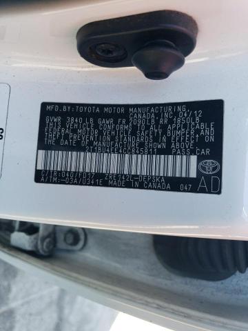 2T1BU4EE4CC845811 - 2012 TOYOTA COROLLA BASE WHITE photo 12