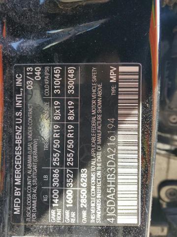 4JGDA5HB3DA216194 - 2013 MERCEDES-BENZ ML 350 4MATIC BLACK photo 13