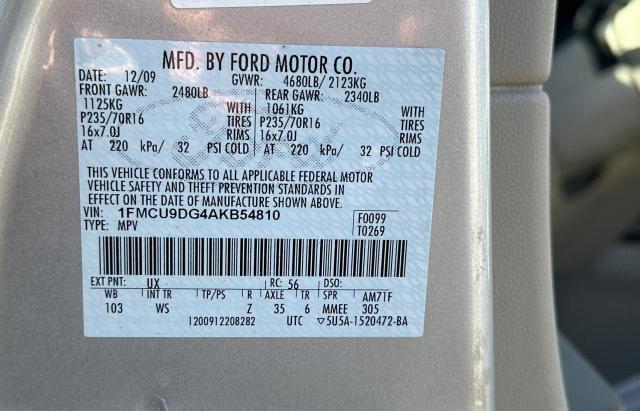 1FMCU9DG4AKB54810 - 2010 FORD ESCAPE XLT SILVER photo 10