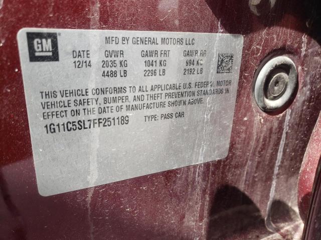 1G11C5SL7FF251189 - 2015 CHEVROLET MALIBU 1LT ბურგუნდია ფოტო 12