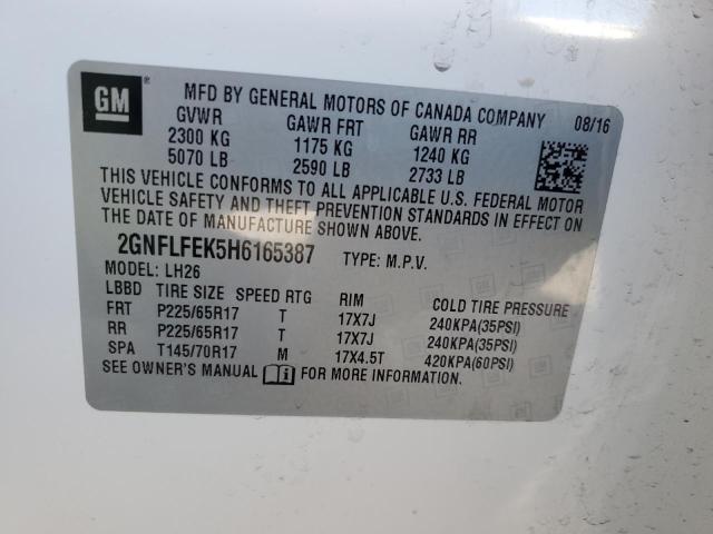 2GNFLFEK5H6165387 - 2017 CHEVROLET EQUINOX LT WHITE photo 12