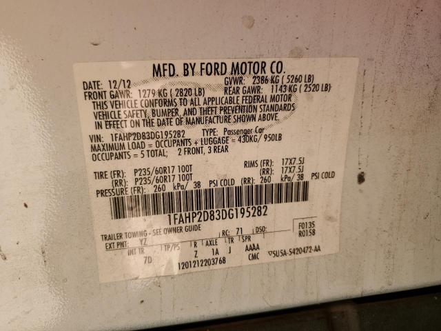 1FAHP2D83DG195282 - 2013 FORD TAURUS SE WHITE photo 12