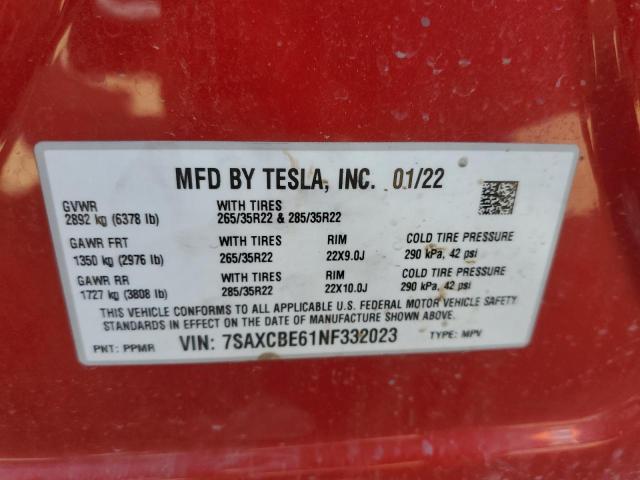 7SAXCBE61NF332023 - 2022 TESLA MODEL X RED photo 14