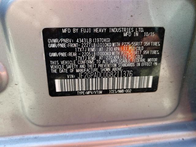 JF2GPADC0G8211376 - 2016 SUBARU CROSSTREK PREMIUM 银色 照片 12