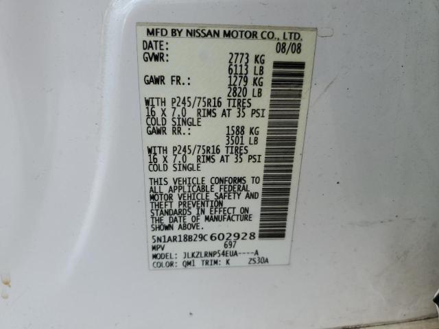 5N1AR18B29C602928 - 2009 NISSAN PATHFINDER S WHITE photo 13