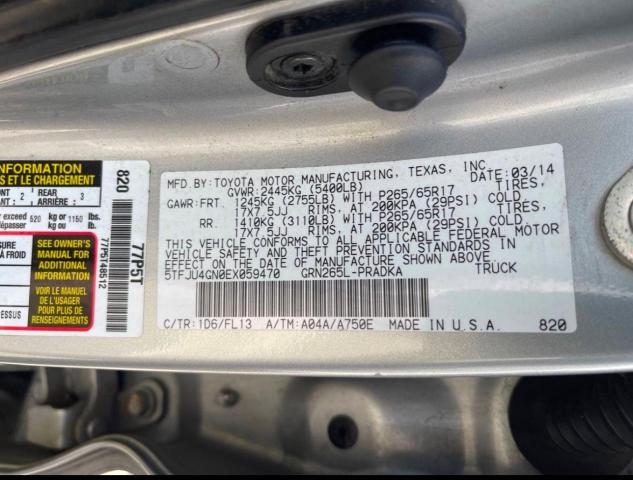 5TFJU4GN0EX059470 - 2014 TOYOTA TACOMA DOUBLE CAB PRERUNNER SILVER photo 10