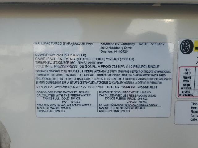 4YDF36620J4701142 - 2018 KEYSTONE MONTANA 米色 照片 10