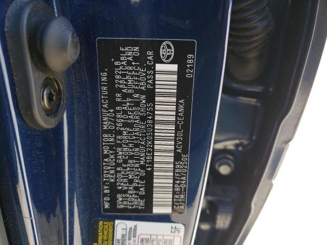 4T1BE32K05U384755 - 2005 TOYOTA CAMRY LE BLUE photo 12