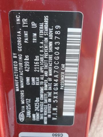 5XXGN4A70CG043789 - 2012 KIA OPTIMA EX RED photo 12