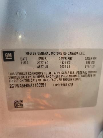 2G1WA5EK5A1160551 - 2010 CHEVROLET IMPALA LS SILVER photo 12