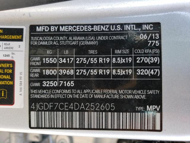 4JGDF7CE4DA252605 - 2013 MERCEDES-BENZ GL 450 4MATIC SILVER photo 13